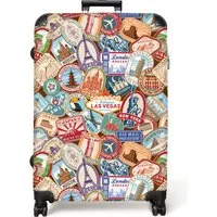 NoBoringSuitcases.com© Hartschalen-Trolley Reisen - Muster - Illustrationen - Vintage 77 cm - 98 L, 8 Rollen, Koffer Groß für 30kg, Trolley, Rollkoffer, Reisekoffer