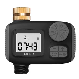 MOES 1-Outlet Water Timer IP55 Waterproof Brass Inlet Rotary Knob Button Control With LCD Display Screen Rain Delay Chil