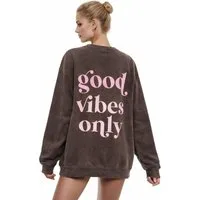 Worldclassca Sweatshirt Worldclassca Oversized Sweatshirt Good Vibes Print Langarm Pullover Freizeit Shirt