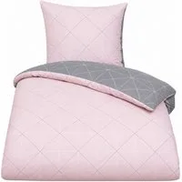 Janine Bettwäsche Bettbezug 135x200 80x80 geometirisch gestreift grau rosa bieber warm, Biber, 2 teilig, Warme Biber Flanell Bettwäsche 135x200 Herbst Winter kuschelig weich