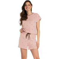 Mademoiselle Sommeil Shorty Damen Schlafanzug in Beige mit schwarzen Herzmuster (2 tlg., 1 Stück) aus 100% Baumwolle