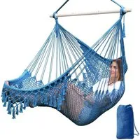 LuxusKollektion Hängesessel Hängesessel Baumwollseil Metallspreizstange Tassel 240x80cm Königsblau