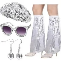 LuxusKollektion Schmuckset Disco Accessoires 70er Kostüm Damen Pailletten Baskenmütze Disco-2
