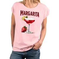 MAKAYA Print-Shirt Damen Margarita Party Top Lime Fruit Cocktail Elegant (Weiß, Rosa, Hellgrau, 34, 36, 38, 40, 42, 44, 46, 48, 50) aus Baumwolle