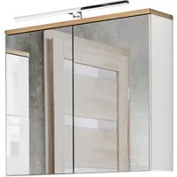 Lomadox Spiegelschrank LUTON-56 weiß mit Wotan Eiche Nb. 80/70/20 cm