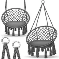 tillvex Hängesessel tillvex® Hängesessel Hängestuhl Hängeschaukel Hängekorb Hängesitz (Set, Hängesessel, Kissen, 4 Seile mit 2 Stahlringen), Kissen