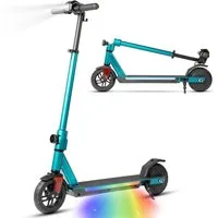 Vankel Elektro-Kinderroller klappbar, E Scooter für Kinder, ab 10 Jahre, 15km, Bunte Leuchten, Cityroller, 14km/h, EBS+Fußbremse, höhenverstellbar, mit Haken