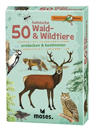 Moses 9739 Expedition Natur - 50 heimische Wald und Wildtiere | Bestimmungskarten im Set | Mit spannenden Quizfragen