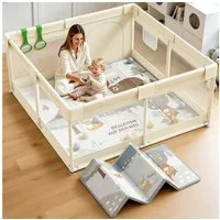 MC Star Laufstall Baby 120 x 120 cm (ideal für den Innenbereich, Großer Baby Laufgitter), Sicherheit Spielplatz Kinder mit Netzdesign