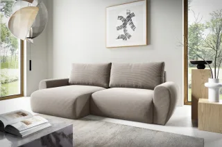 Ecksofa Schlafsofa GALAN Stoff Poso Beige Ottomane Links