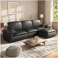 Patbrela Ecksofa 3-Sitzer mit Longchair, Weiches Lederoptik Sofa für Wohnzimmer