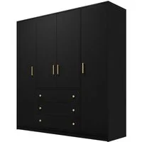 MIRJAN24 Kleiderschrank Retro D4 (mit 4 Drehtüren und 3 Schubladen) Kleiderstange, Gold Aluminumgriffe