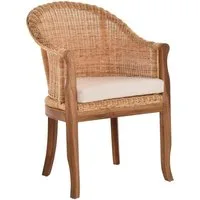 Krines Home Relaxsessel Rattan-Sessel mit Holzbeinen, Sessel aus echtem Rattan- mit Polster, Rattanstuhl