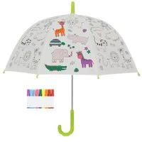 esschert design Stockregenschirm PIY Regenschirm Dschungel zum selbst bemalen mit Markern für Kinder