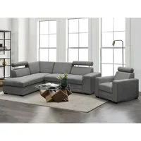 Beautysofa Polstergarnitur im modernen Stil, mit verstellbaren Kopfstützen Roma, (modernes Set Eckgarnitur mit Sessel, Schlaffunktion, Bettkasten, verstellbare Kopfstützen), gepolstertes Ecksofa mit Sessel aus Bonnell-Federn für Wohnzimmer