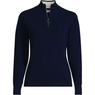 Merino-Pullover mit Reißverschluss für Damen in Petite-Größe, Damen, size: petite, Blau, Wolle, by Lands' End