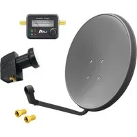 ARLI 60cm HD SAT Anlage grau + Twin LNB + Satfinder SAT-Antenne (60 cm, Stahl, Digital 2 Teilnehmer Antenne grau UHD 4K)