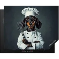 MuchoWow Herd-Abdeckplatte Hund - Garde - Koch, Vinyl, (1 tlg), Herdabdeckplatten für Ceranfeld, Induktionsschutz, 65x55 cm