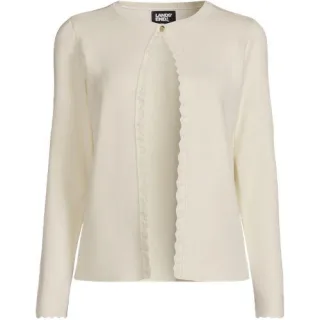 Cardigan mit Muschelrand, Damen,  Weiß, Viskose/Viskose-Mischung/Polyester-Mischung, by Lands' End
