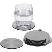 HAC24 Glasuntersetzer Edelstahl Untersetzer Set Tassenuntersetzer Tischuntersetzer, Set, 7-tlg., Inkl. Halterung, Ø 10 cm