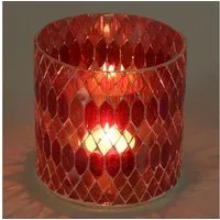 Casa Moro Windlicht Marokkanisches Mosaik Windlicht Rayan Rot rund aus Glas (Teelichthalter Boho Chic Kerzenständer Deko Kerzenhalter, Glaswindlicht in den Größen S und M oder als 2er Set bestellbar), Muttertag Ostern Geschenk Idee Dekoration