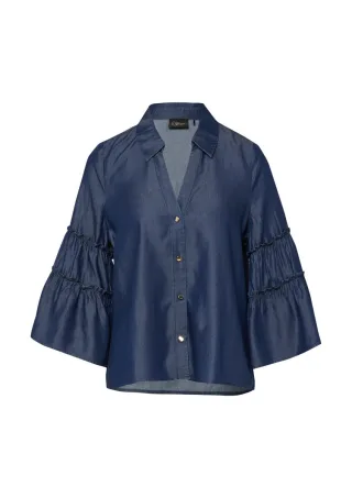 s.Oliver BLACK LABEL - Hemdbluse mit 3/4-Volantärmeln blau - Gr. - 36