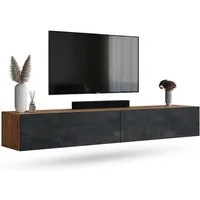 Planetmöbel TV-Schrank West TV-Board, Fernsehtisch 200 cm lang, TV-Lowboard (für Fernseher bis 55 Zoll, TV Schrank viel Stauraum, 2-St., sideboard hängend, Fernsehschrank 2x 100 x 30 x 37,5 cm) gold eiche - schwarz charcoal