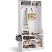 Bealife Garderobenständer Garderobe mit Sitzbank, Haken und seitlicher Ablage, Schuhaufbewahrung, (Mit Haken und seitlichem Ablagefach)