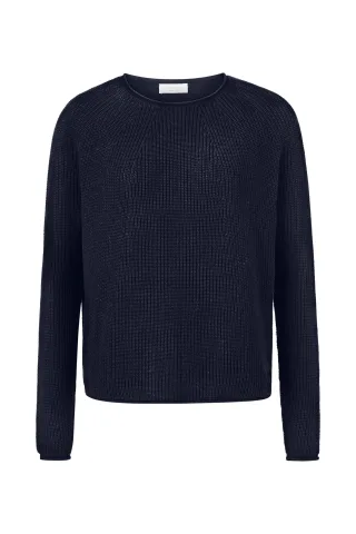 Rich & Royal - Seamless Crew-neck Half Cardigan midnight blue - Gr. - XL