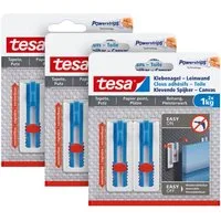 tesa Klebehaken tesa Leinwand Klebenagel, Tapeten Putz höhenverstellbar 2 Stück, Dekoration, Leinwände, Bilder, (Spar-Set, 6-St., inkl. Powerstrips), Klebehaken - POWERSTRIPS Doppelseitig - für Leinwände - 2er Pack