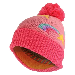 Mädels Regenbogen-Mütze mit Bommel | Warme Wintermütze für Kinder mit Pompon