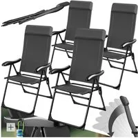 tectake Campingstuhl Faltbarer Aluminium Gartenstuhl mit Kopfpolster, 57 x 65 x 112 cm (Outdoor Klapptstuhl Müritz für Außen in Anthrazit, 4 St), Textilene-Gewebe, wetterfest und UV-beständig, Belastbarkeit 120 kg