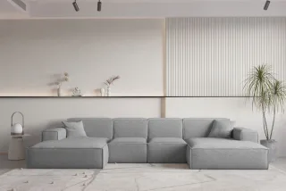 Wohnlandschaft U-Form CELES PREMIUM XS in Stoff Ascot Bukla Grau