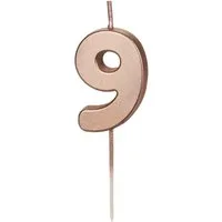 partydeco Geburtstagskerze, Geburtstagskerze Zahl 9 Zahlenkerze 4,5cm Rosegold