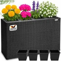 Casaria Pflanzkübel, 4 Innentöpfe Herausnehmbar Polyrattan 95x27x60cm Blumentopf Schwarz