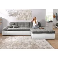 DOMO collection Ecksofa MORIC 300x172 cm, XXL-Sofa mit viel Platz, L-Form, auch in Cord, wahlweise mit Bettfunktion und Armteilverstellung, weiß-grau