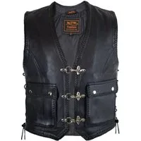 MDM Motorradweste Herren Biker Lederweste Motorrad Kutte Echtleder Schwarz Clubweste (Lederweste Herren, Motorrad Kutte, Bikerweste) Motorrad Kutte, Echtleder, seitlich geschnürt, Patch geeignet