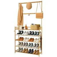 Youyijia Aufbewahrungsdose Garderobe 2-in-1 Schuhregal aus Bambus für den Eingangsbereich