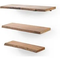 iAnanas Deko-Wandregal 3er Set Holzregal - Naturkante mit Metallhalterung