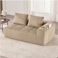 HAUSS SPOLE Sofa Kompakt-Sofa aus Cord mit Getränkehalter Relaxsessel mit 3 Kissen, mit weichen Rückenkissen, integrierter Getränkehalter und praktischer Seitentasche, Zweisitzer-Sofa aus Cordstoff