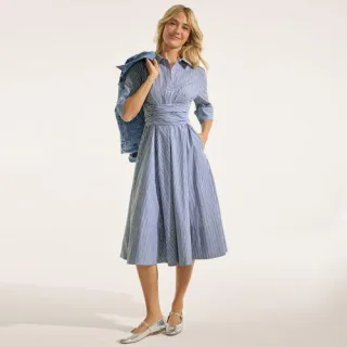 Baumwoll-Midikleid in Wickeloptik für Damen, Damen, size: regular, Blau, Baumwolle, by Lands' End