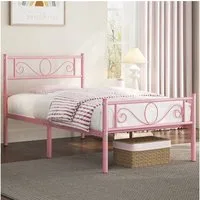 Yaheetech Bettgestell Metallbett mit Kopfteil, Einzelbett/Doppelbett Metallbettrahmen, 90/140/160 cm (B)