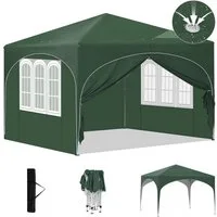 EUGAD Pavillon, mit 4 Seitenteilen, Pop-Up Faltpavillon, 3x3 m, mit Seitenwänden Fenstern Tasche, stabil