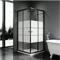 Boromal Eckdusche Duschkabine Schwarz mit Schiebetür Milchglas Höhe:185cm, BxT: 75x75 cm, Sicherheitsglas, 5mm ESG Glas Dusche Duschwand Duschabtrennung