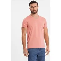 OMBRE T-Shirt BASIC Herren T-Shirt aus klassischer Baumwolle mit V-Ausschnitt Jacquard-Label mit Branding in der Seitennaht