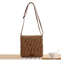 Bwecuy Strandtasche Stroh-Umhängetasche für Damen, Sommer-Strandtasche, Boho-Handarbeit, handgefertigte Schultertasche aus Flechtwerk für Urlaub und Reisen