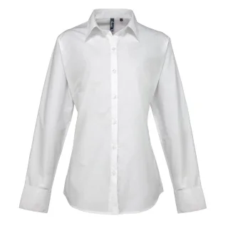 Premier Damen Popeline-Bluse / Bluse / Arbeitshemd, langärmlig (Weiß)