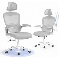 Gywowken Bürostuhl Ergonomischer Schreibtischstuhl mit Verstellbarer Kopfstütze, Armlehne Elastische Lendenwirbelstütze Höhenverstellbar