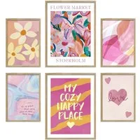 ARTFAVES Bilder-Collage Poster Set Abstract Dopamine Art I mehrteilige Bilderwand I Wandbilder, (Wandbilder modern, 6 St)