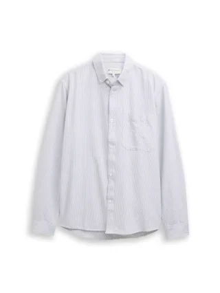Denim Tom Tailor - Relaxed Fit Hemd aus Baumwolle white small stripe - Gr. - S